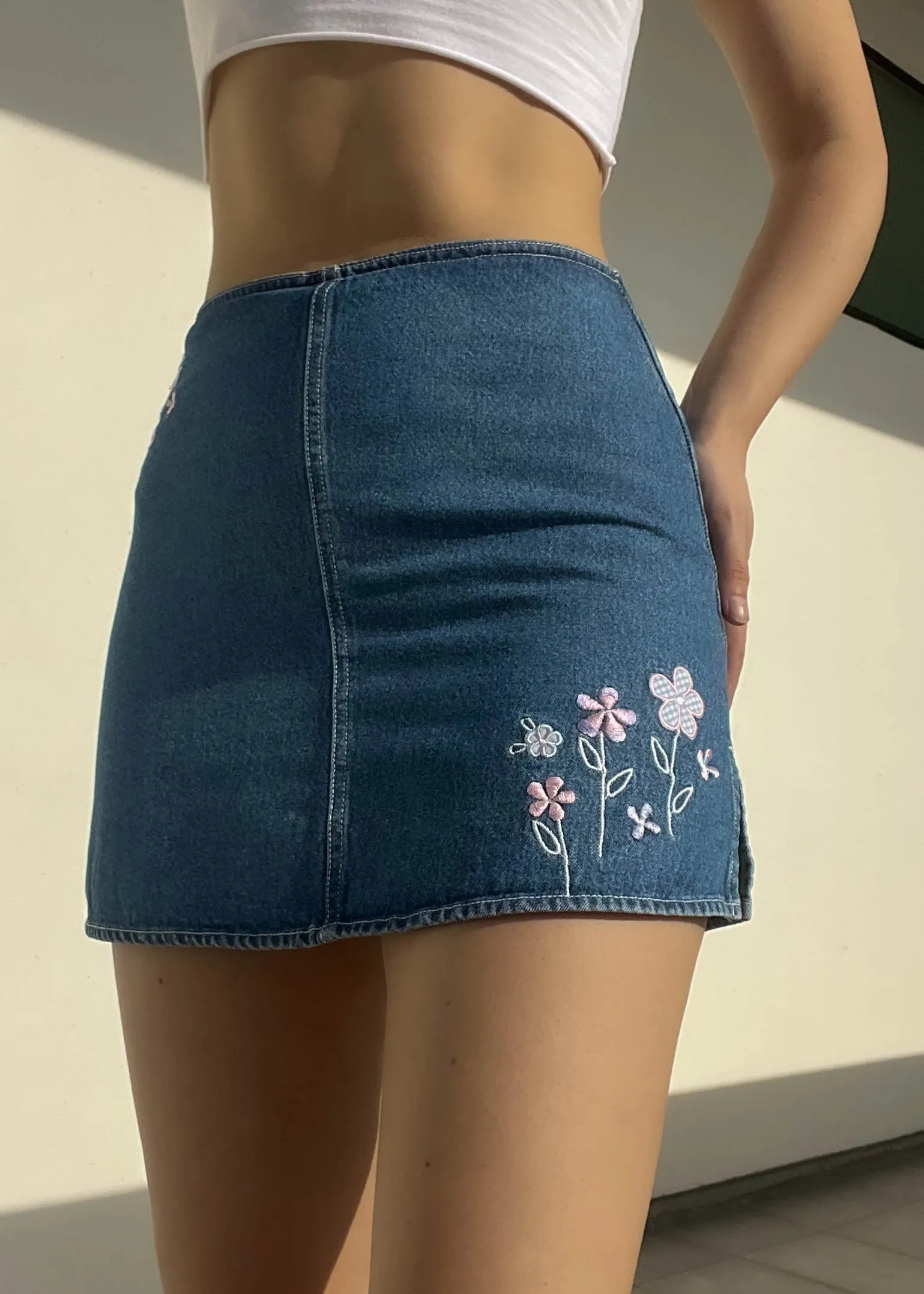 90’s Pastel Daisies Denim Skort (S)