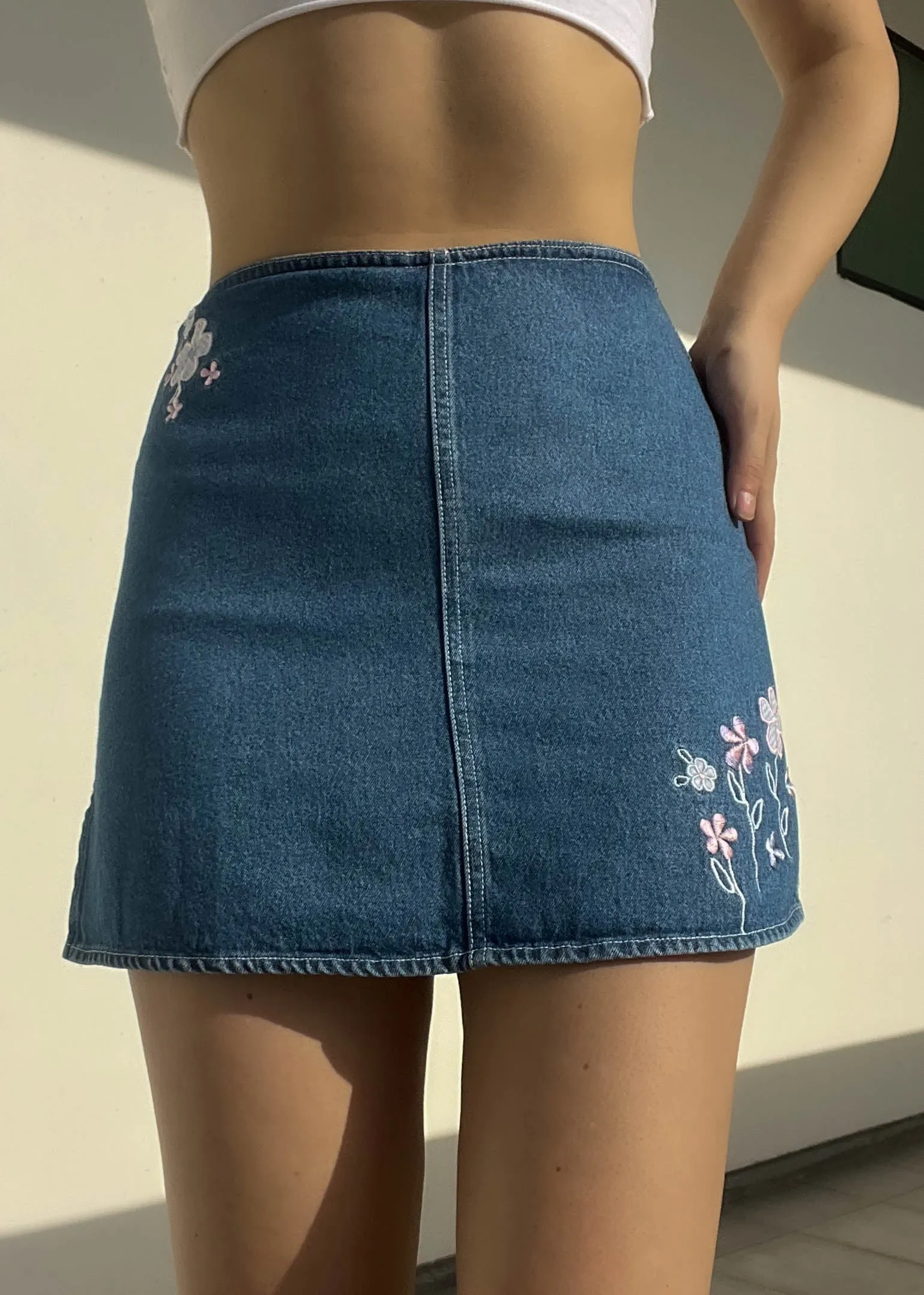 90’s Pastel Daisies Denim Skort (S)