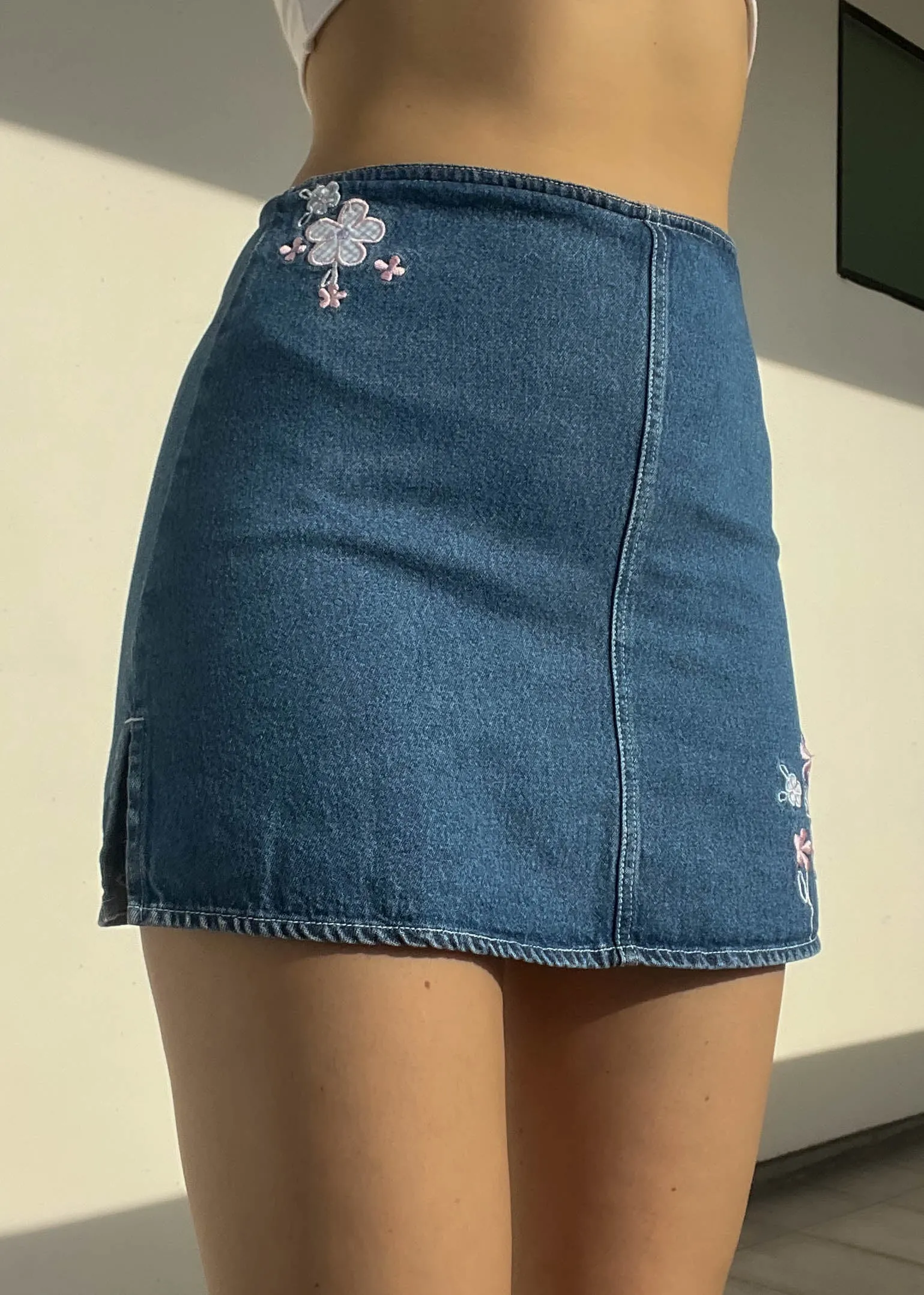 90’s Pastel Daisies Denim Skort (S)