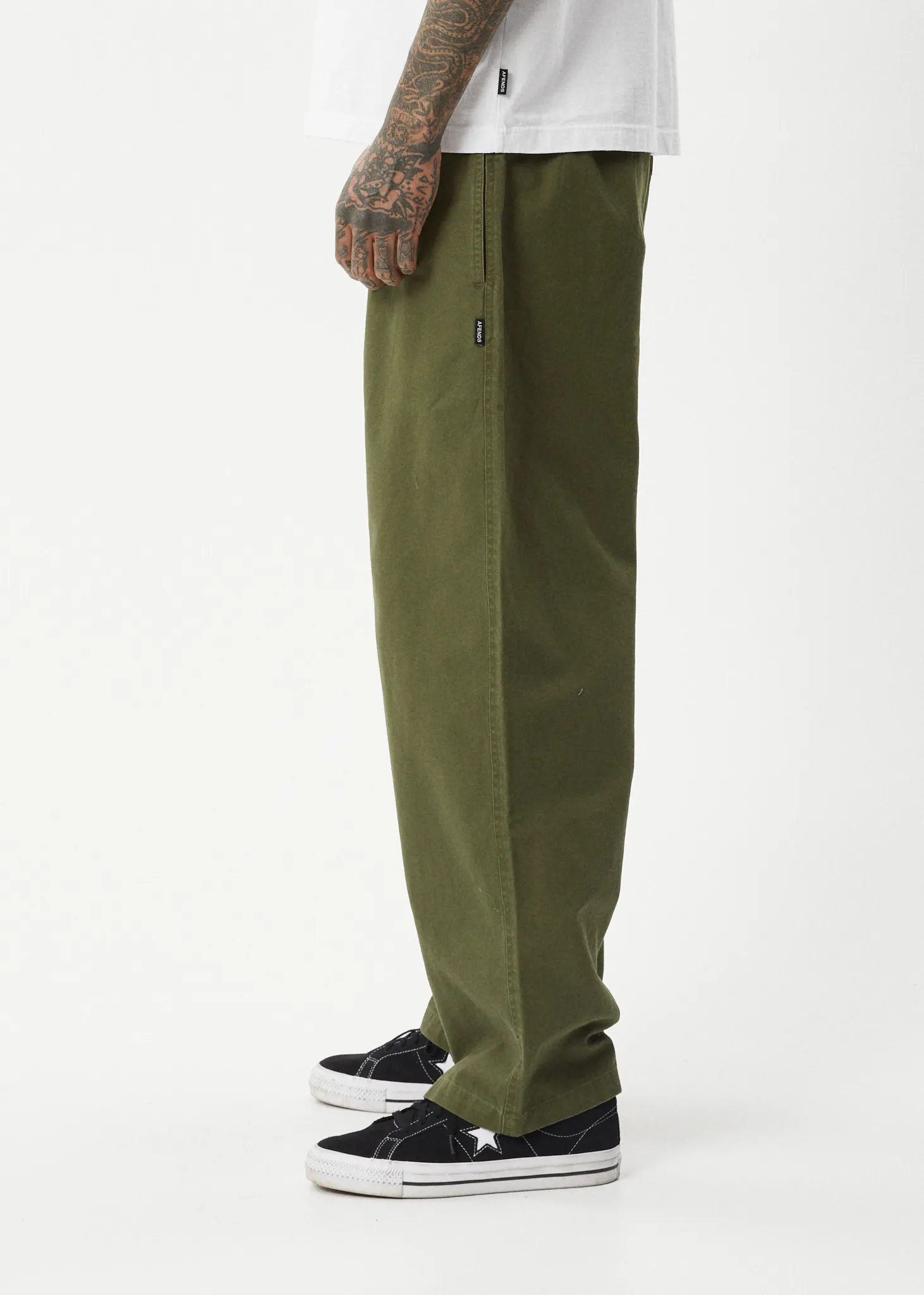 AFENDS Mens Ninety Eights - Baggy Elastic Waist Pants - Military