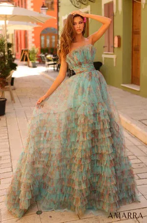 Amarra 88825 Long Prom Dress Strapless Ruffled Tulle Chiffon Formal Pageant Gown