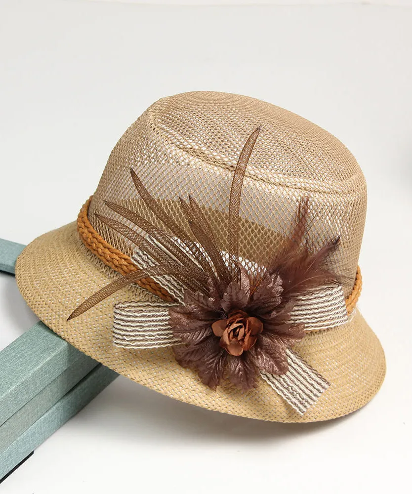 Art Khaki Tulle Floral Floppy Sun Hat LY504