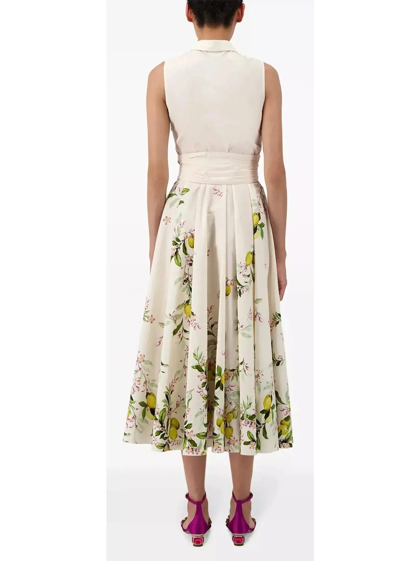 Belted Floral-Print Sleeveless Midi Dress