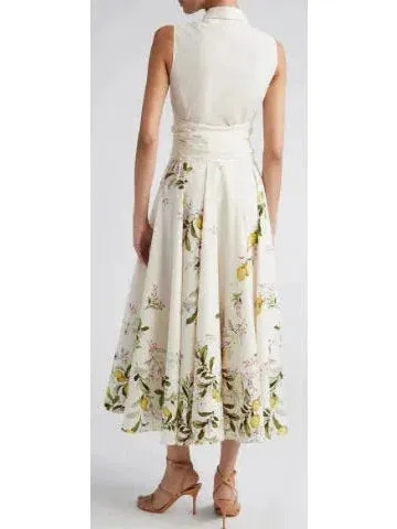 Belted Floral-Print Sleeveless Midi Dress