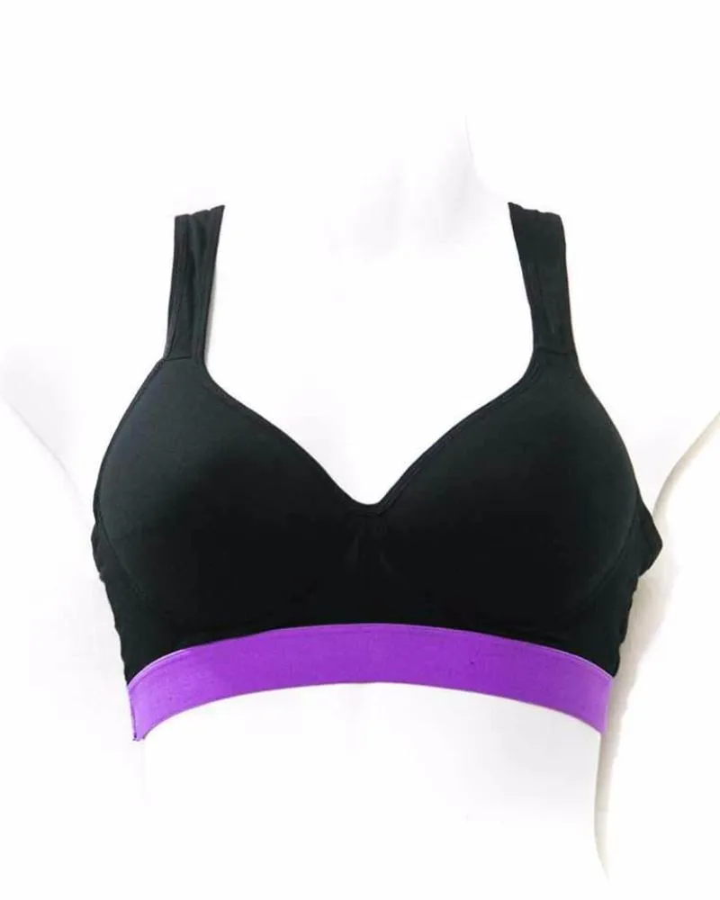 Black and Purple Sports Bra - Ladies Gym Bra - Sports Bra - Padded Sports Bra