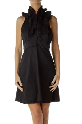 Black Halter Ruffled Dress