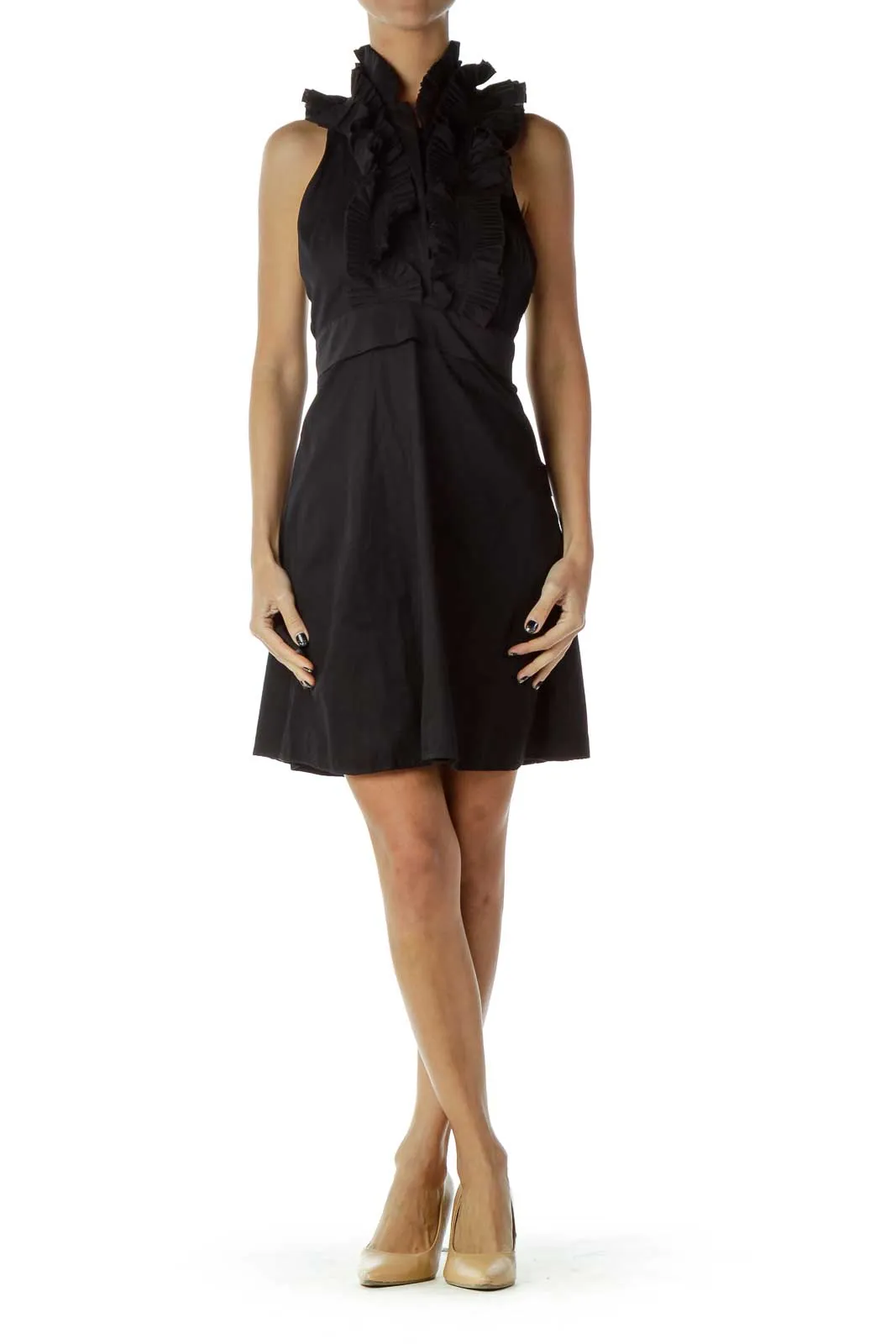 Black Halter Ruffled Dress