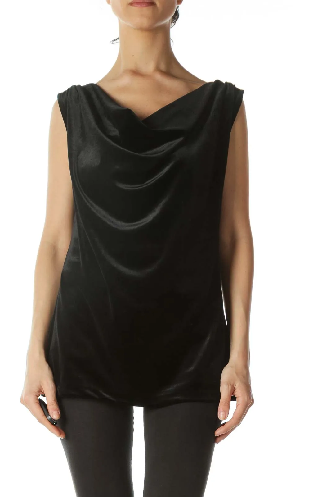 Black Velvet Jewel-Neckline Tank