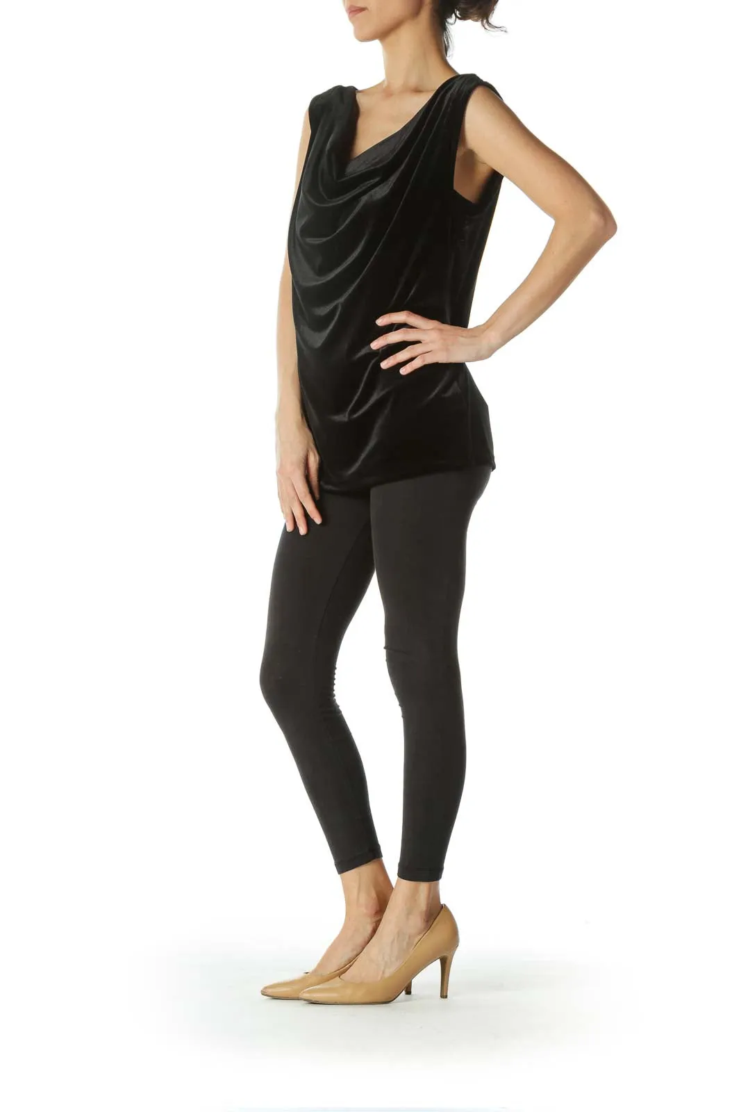 Black Velvet Jewel-Neckline Tank