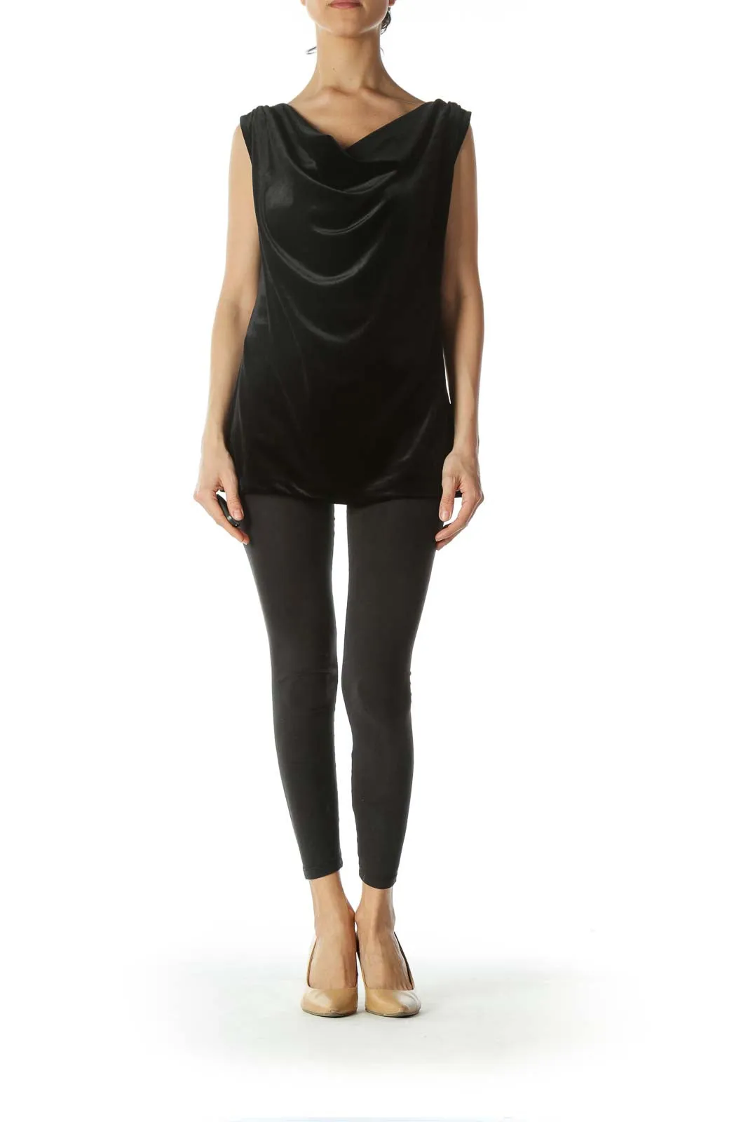 Black Velvet Jewel-Neckline Tank