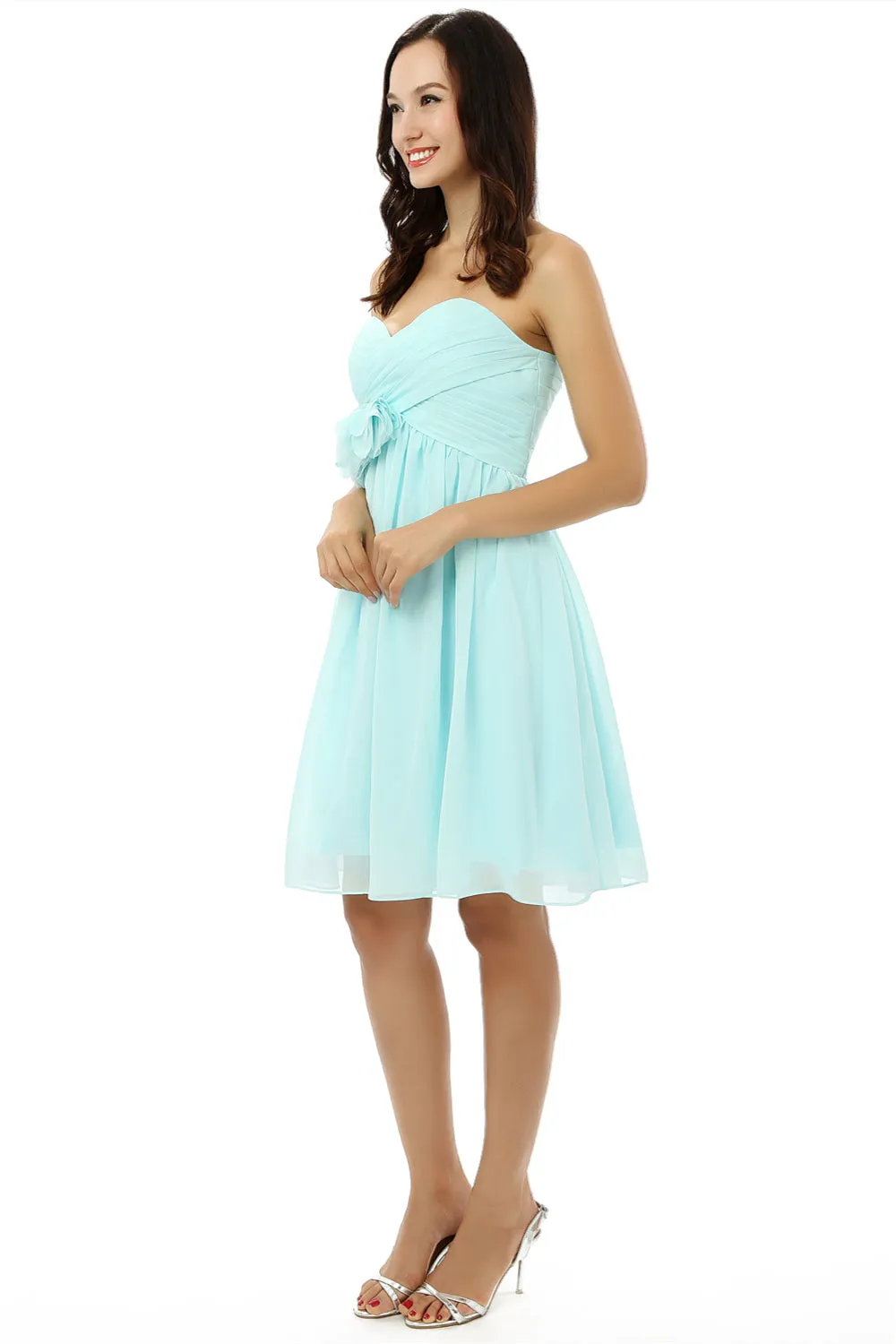 Chiffon Floral Knee Length Short Bridesmaid Dresses