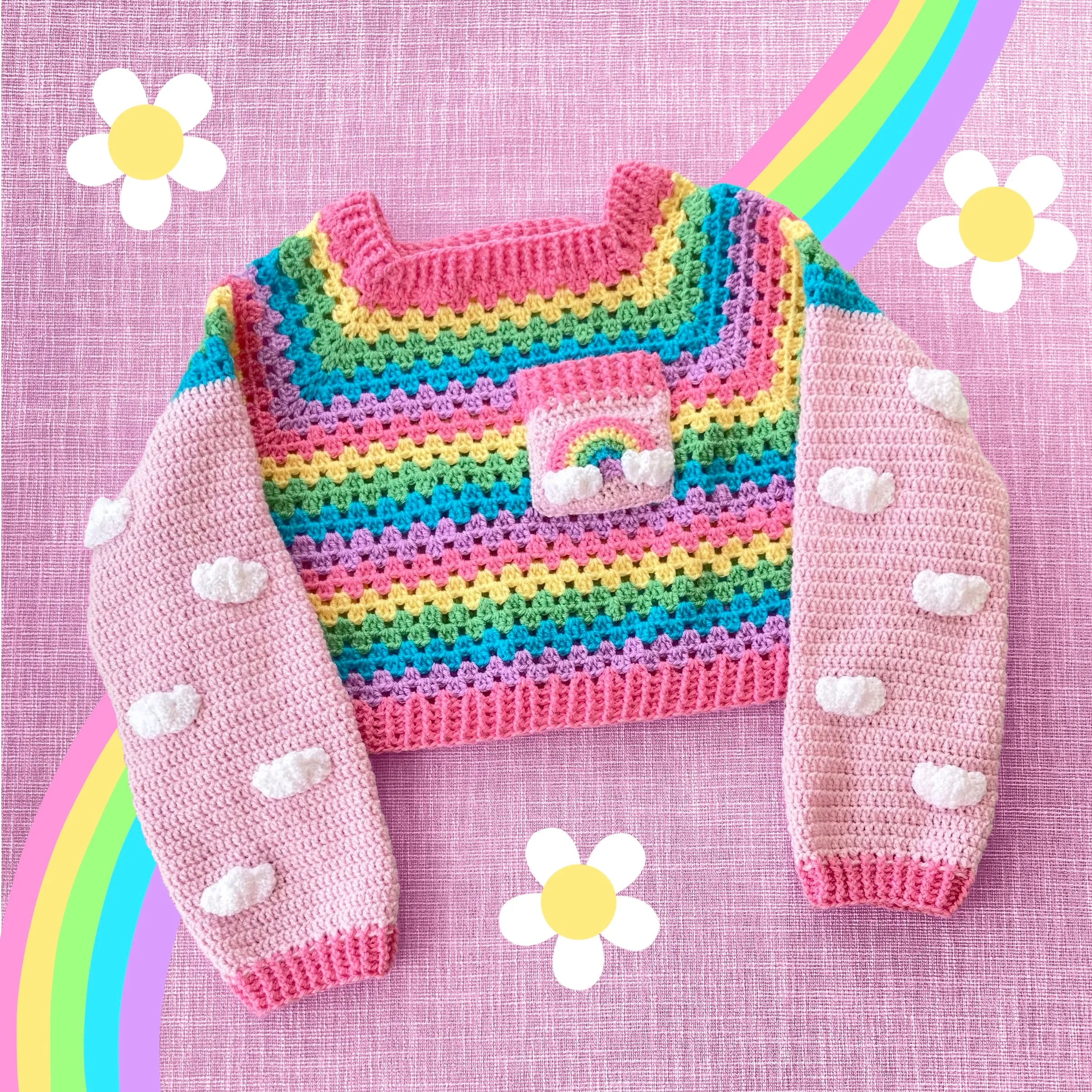 Cropped Pastel Rainbow Cloud Sweater / Jumper (Baby Pink)