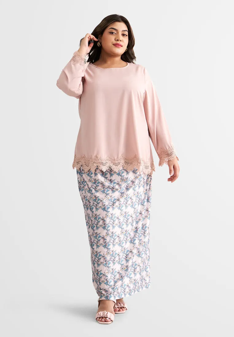 Emina Lace Hem Kurung Top - Pink