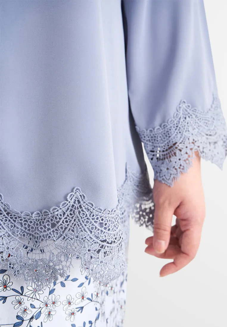 Emina Lace Hem Kurung Top - Purple Blue