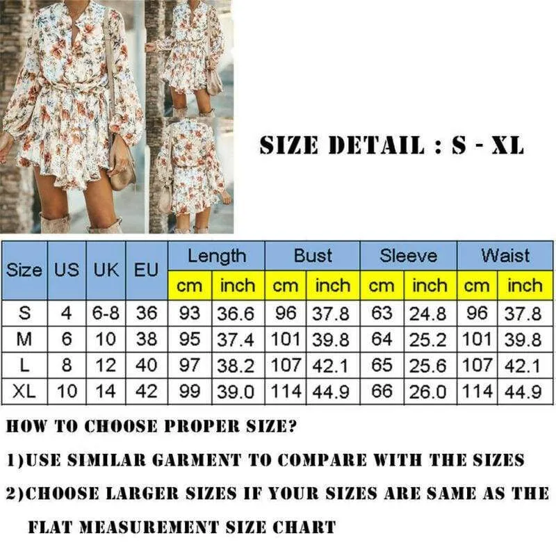 FashionSierra - Frill Ruffle Boho Dress Floral Print Mini Dresses V-Neck Long Sleeve Beach dress 2019 Women's Clothing Female Vestidos