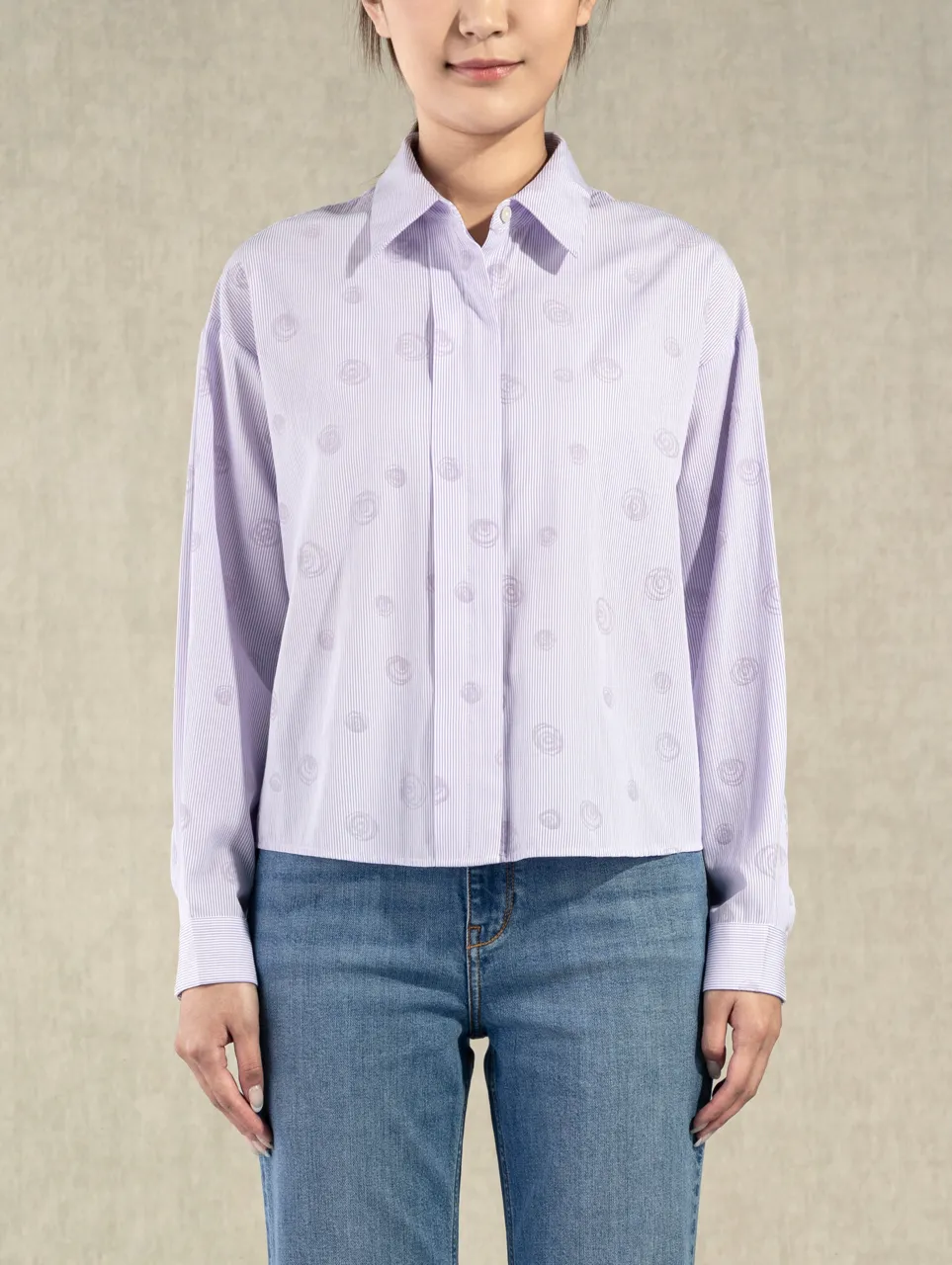 Flocking Bubbles Boxy Shirt Pastel Lilac Stripe