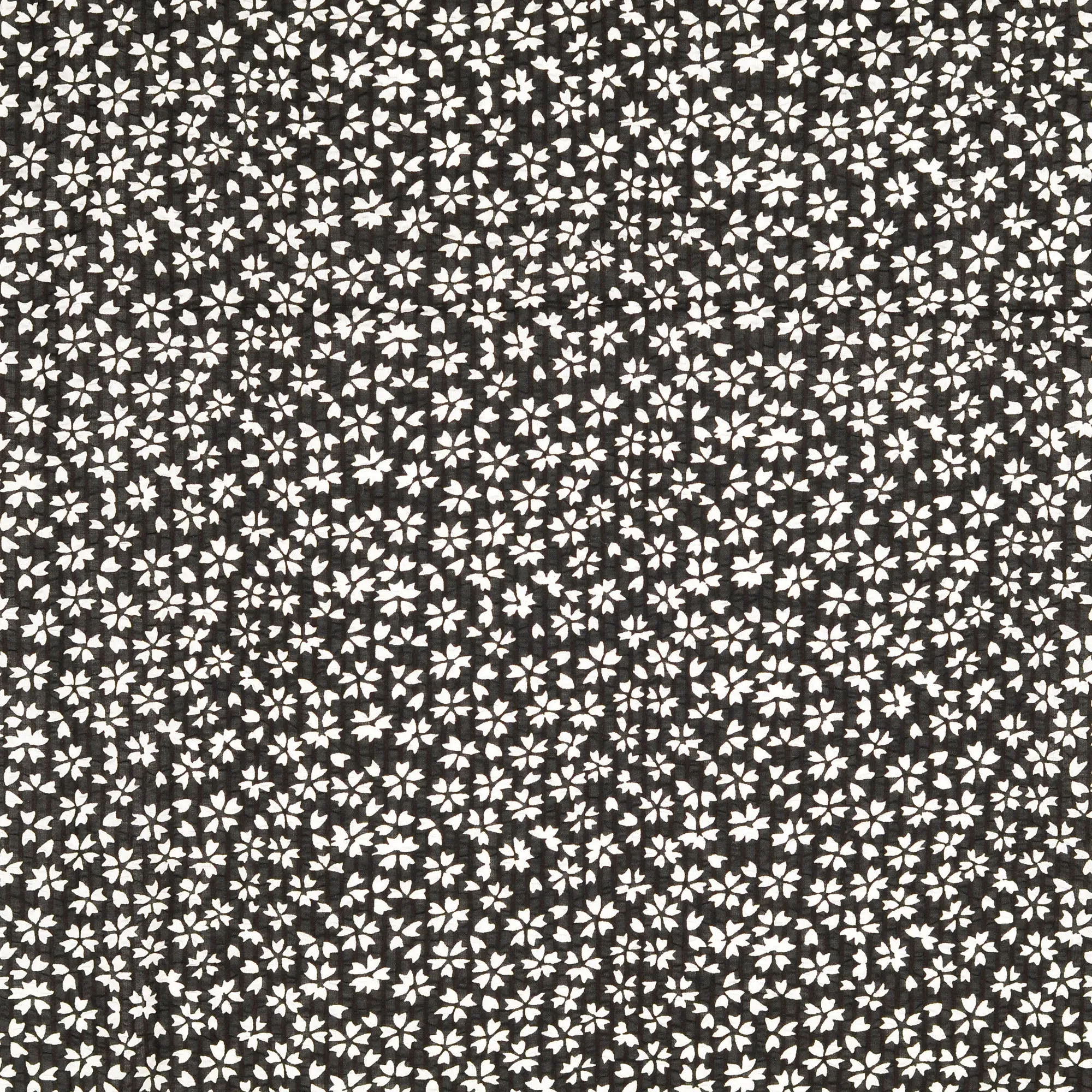 Flowers Black Cotton Seersucker Fabric