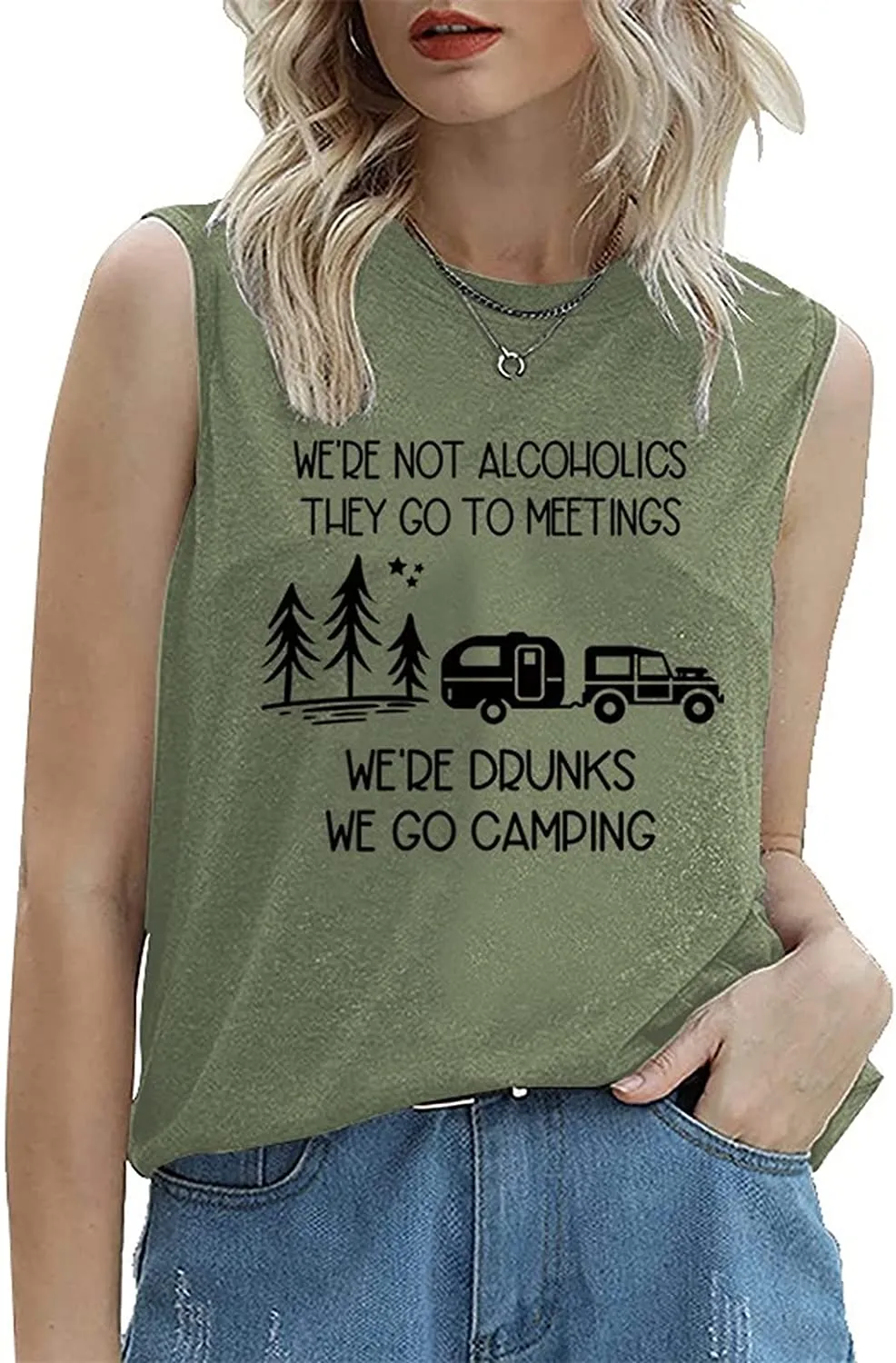 Funny Camper Drinking Tank Tops Women We're Drunks We Go Camping Shirt