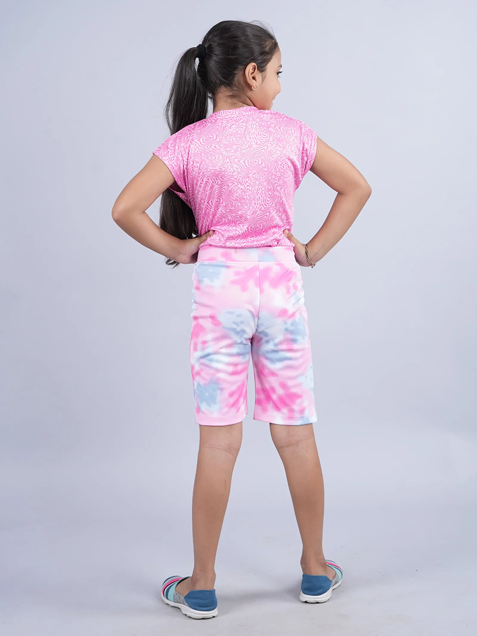 Girls Round Neck Basic Sports Tee  & Cycling Shorts Set