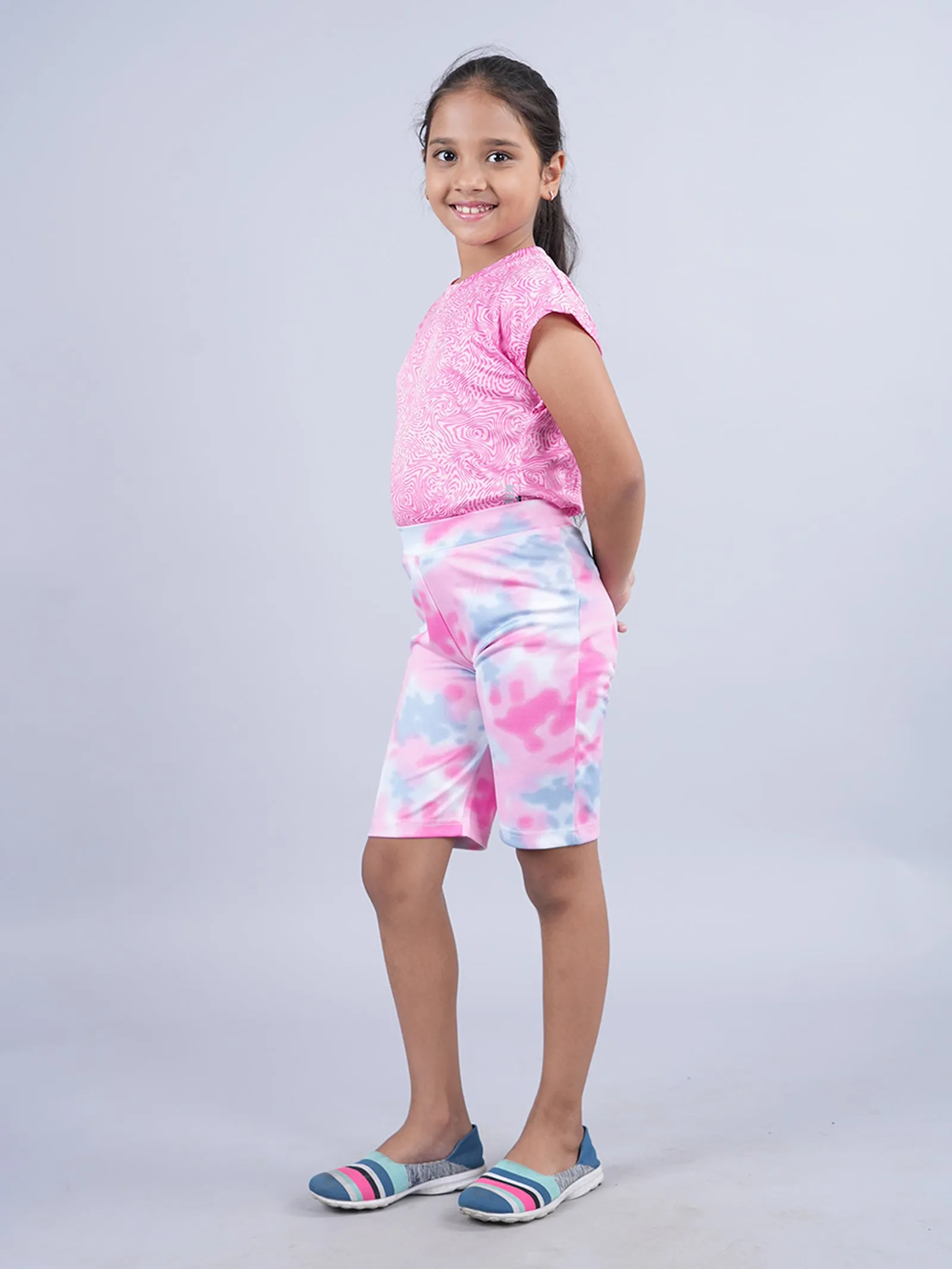 Girls Round Neck Basic Sports Tee  & Cycling Shorts Set