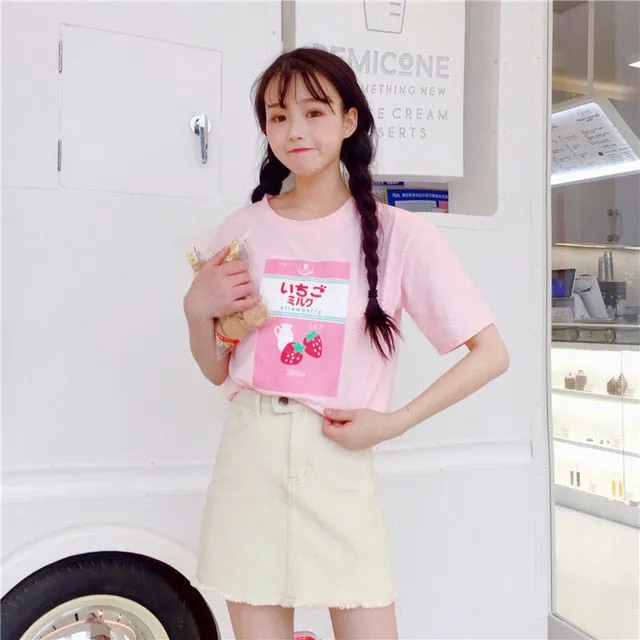 Harajuku Soft Pink Strawberry Milk Tee