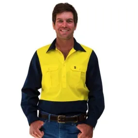 Hi Vis Yellow No Tape Half Button - Light Weight