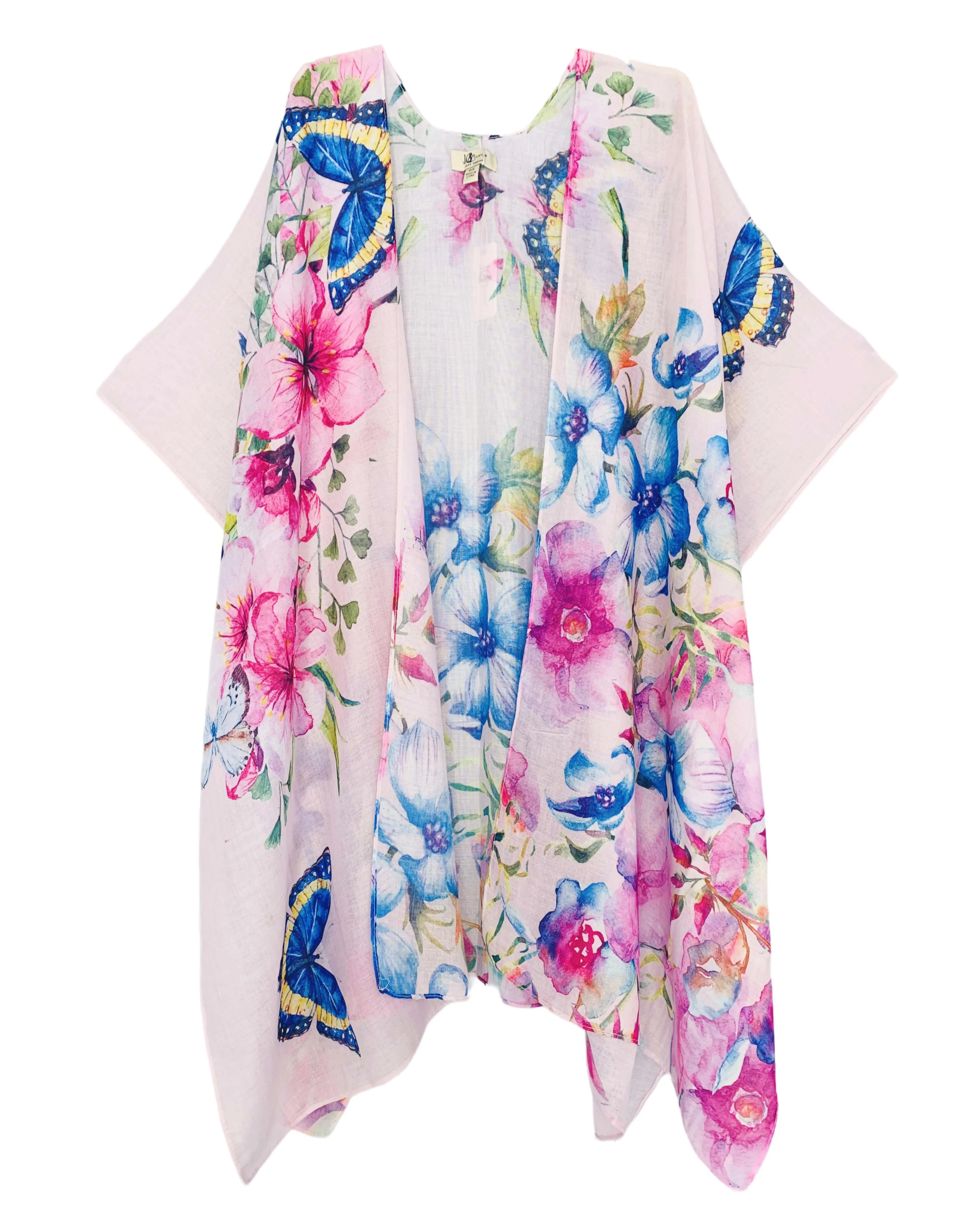 JC062826 Pink-Multi Floral & Butterfly Kimono