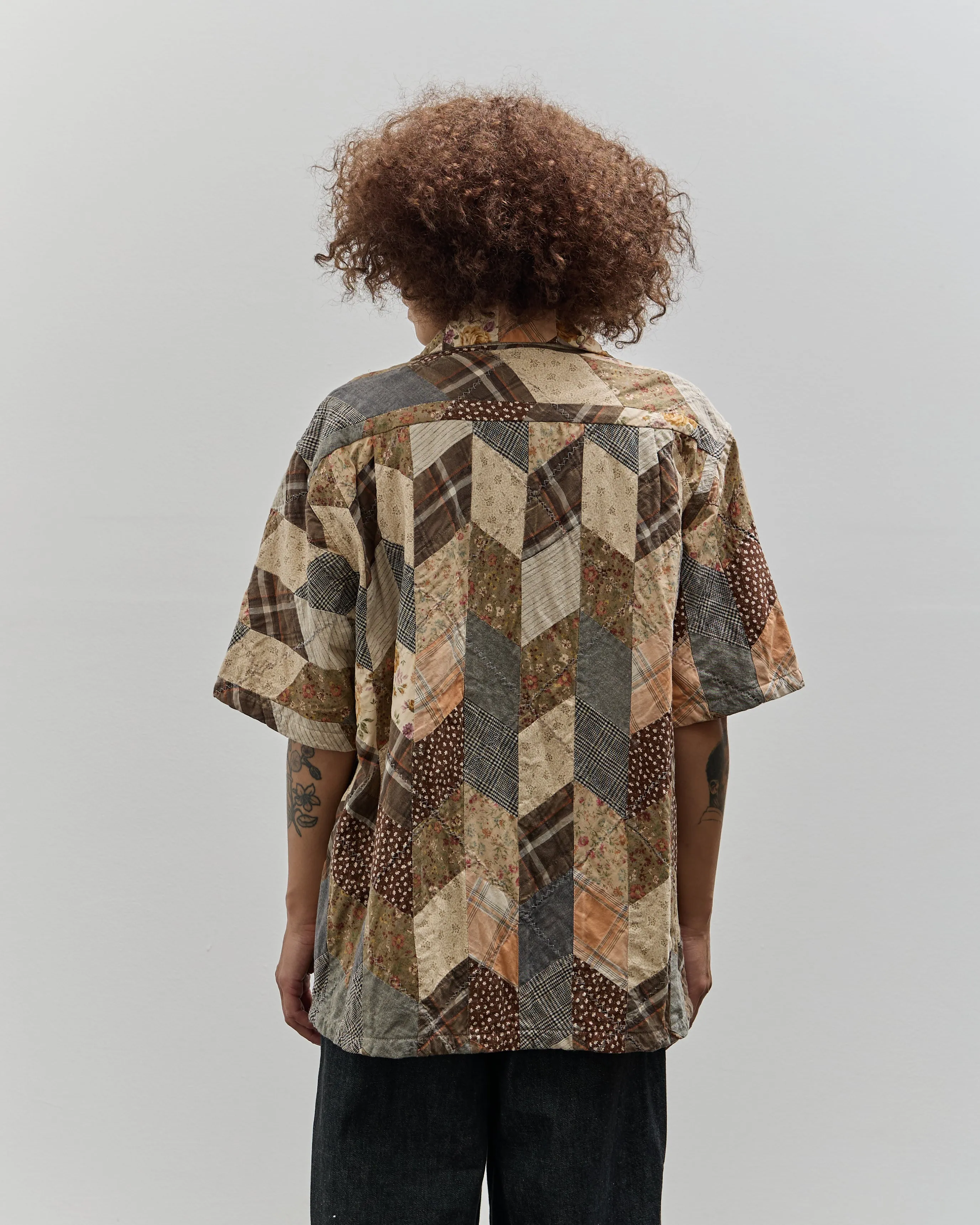 Kapital Drizzle Open Collar Shirt, Brown YABANE Quilt Patchwork