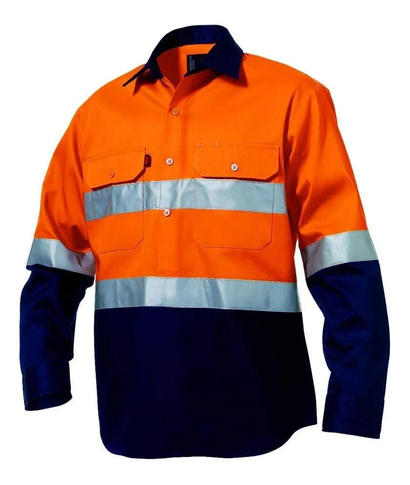 KingGee Hi-Vis Closed Front Reflective Spliced Drill Shirt L/S  K54325