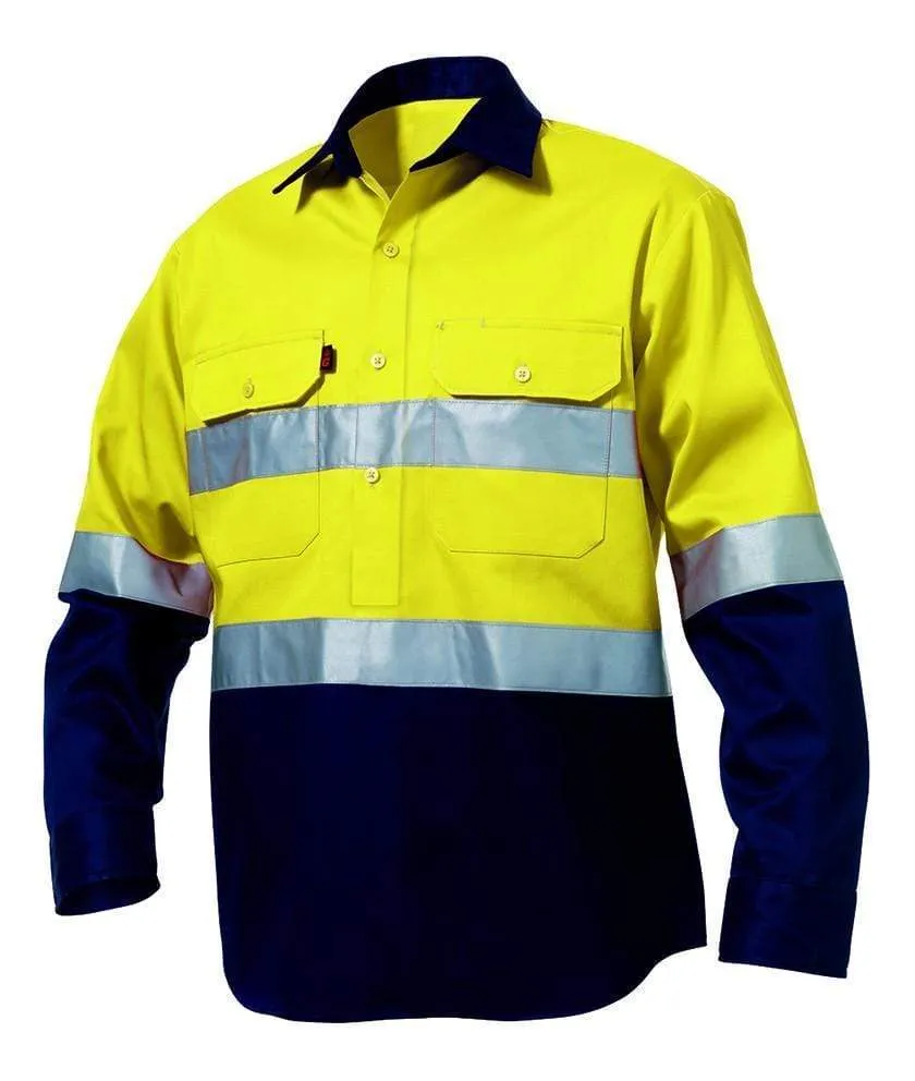 KingGee Hi-Vis Closed Front Reflective Spliced Drill Shirt L/S  K54325