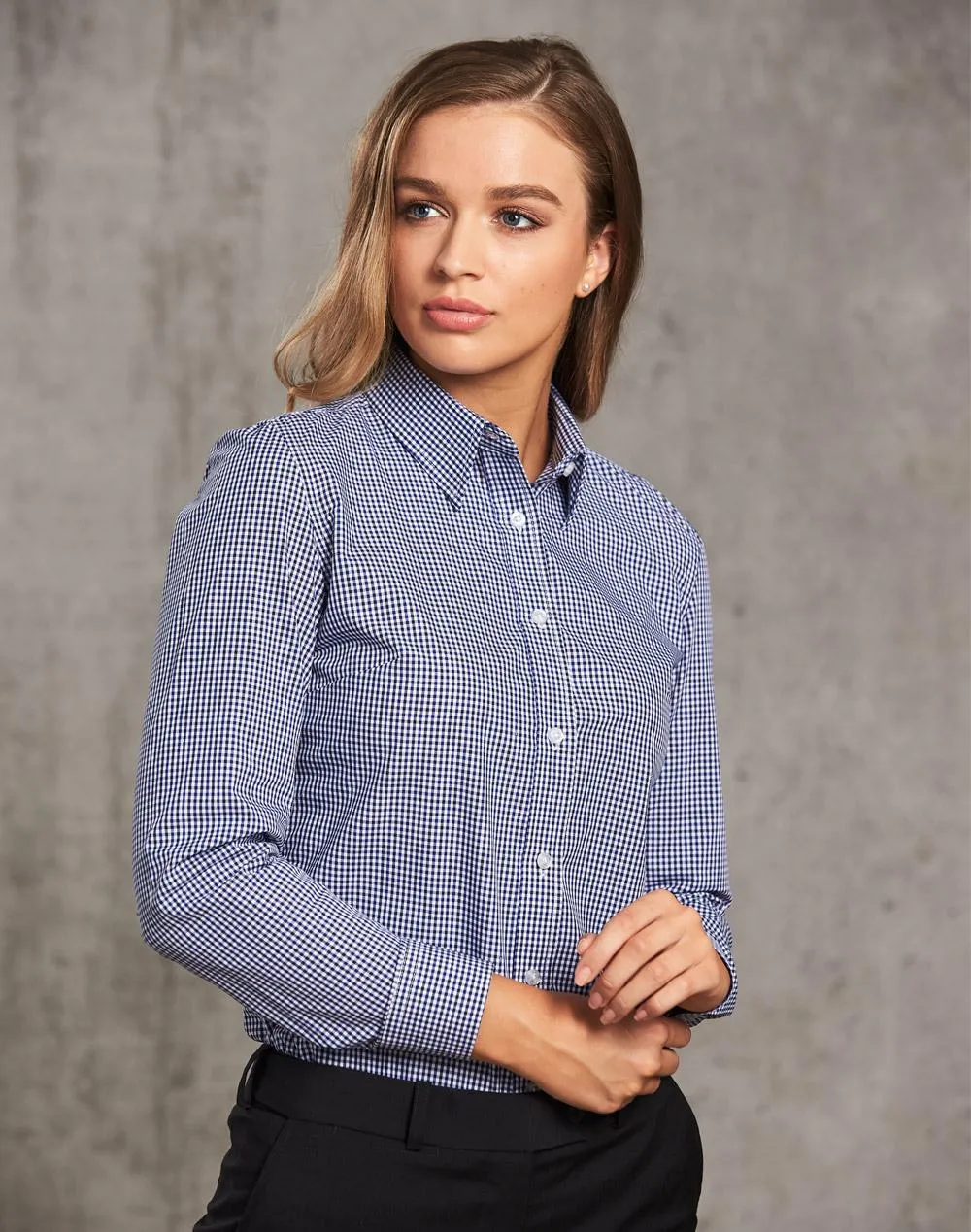 Ladies Two Tone Gingham Long Sleeve Shirt - M8320L