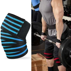 Nylon Four Stripes Bandage Wrapped Sports Knee Pads(Black Light Blue)