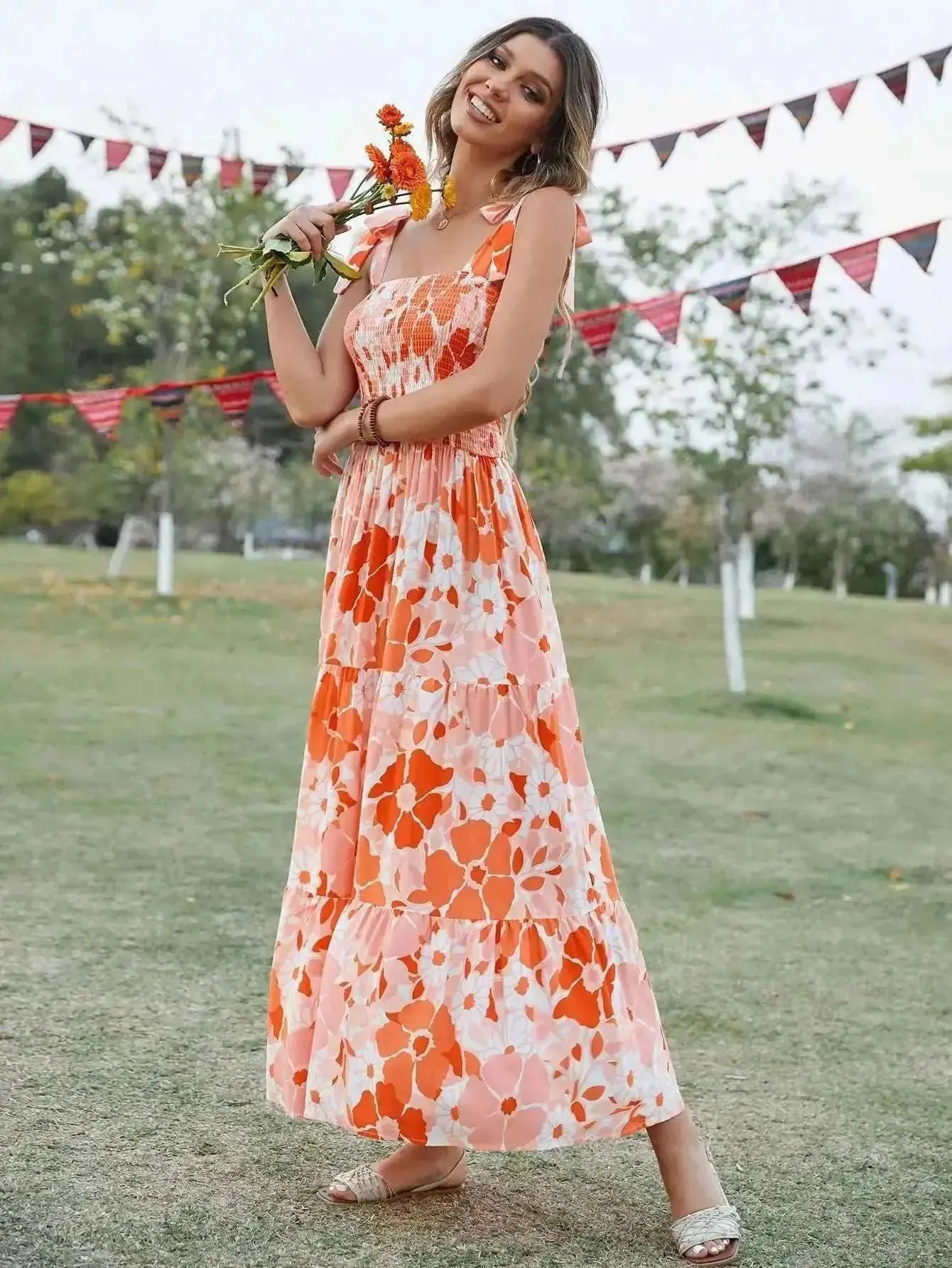 Orange Floral Dress