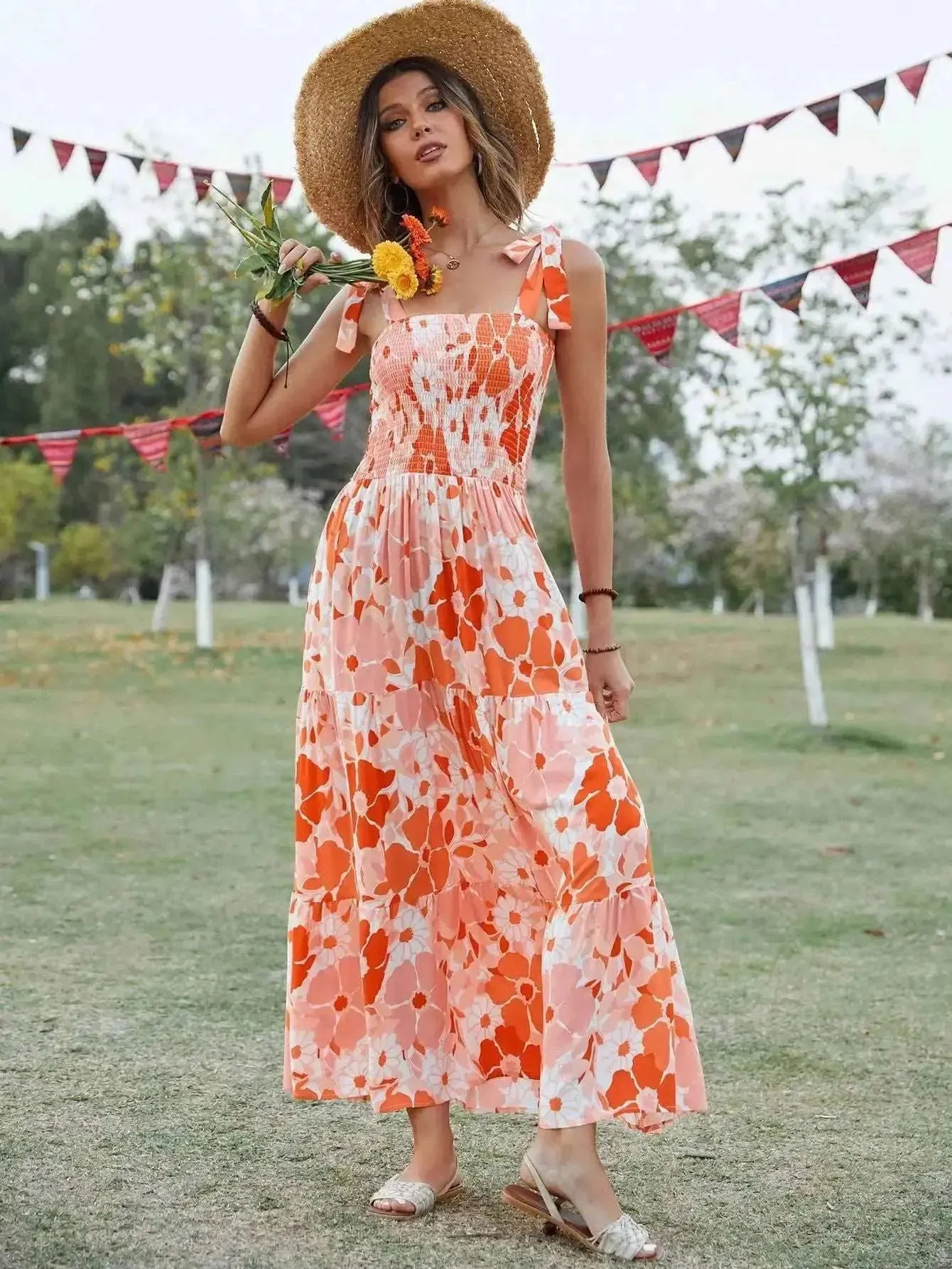 Orange Floral Dress