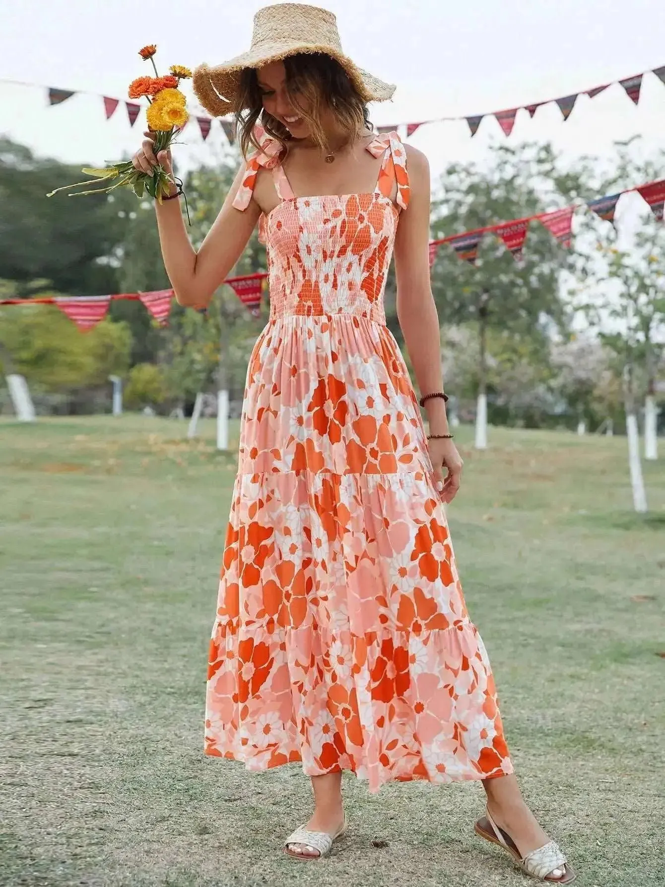 Orange Floral Dress