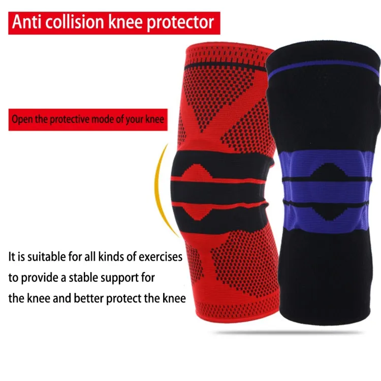 Outdoor Fitness Mountaineering Knit Protection Silicone Anti - collision Spring Support Sports Knee Protector, Size: M(Black)