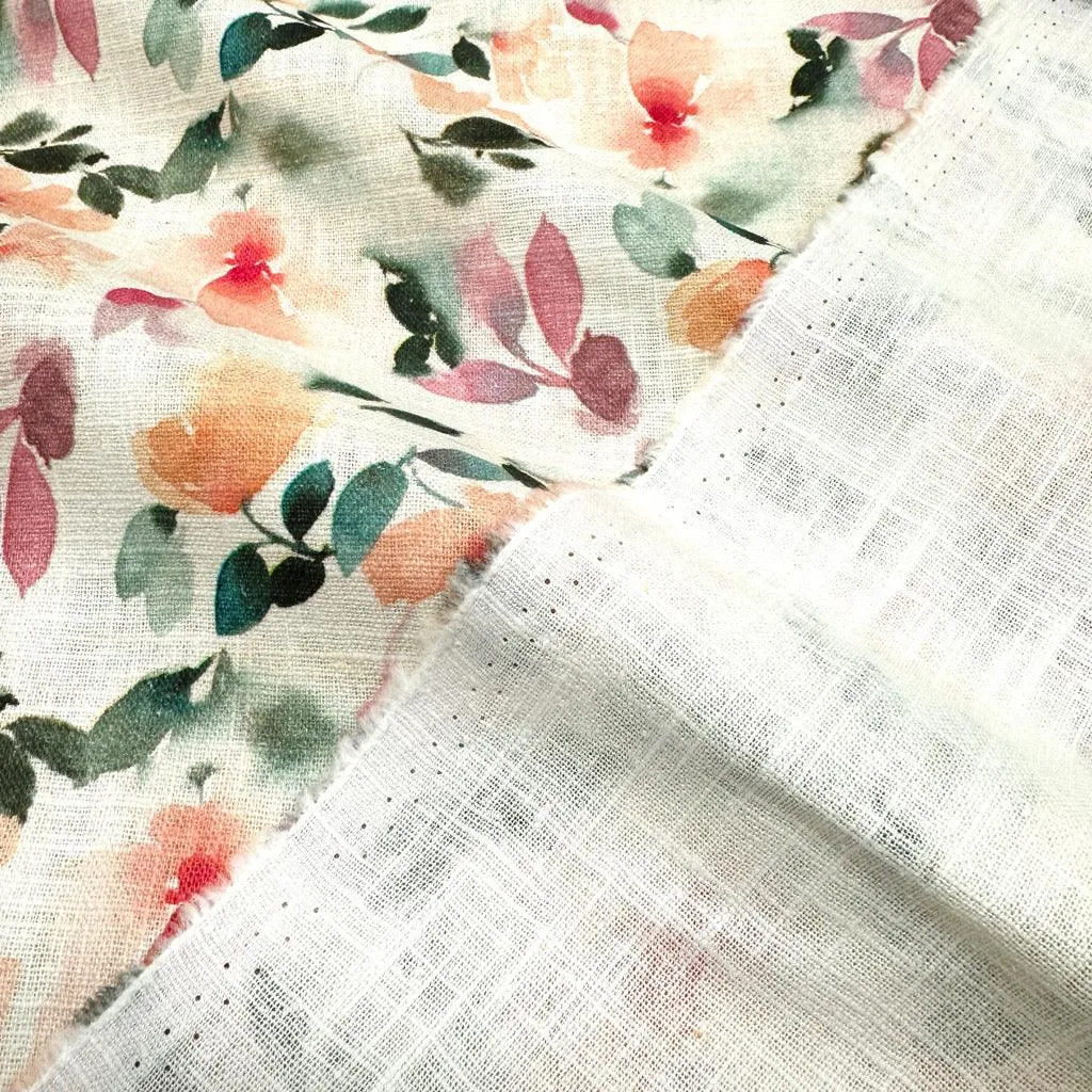 Pastel Flowers Linen Blend Fabric