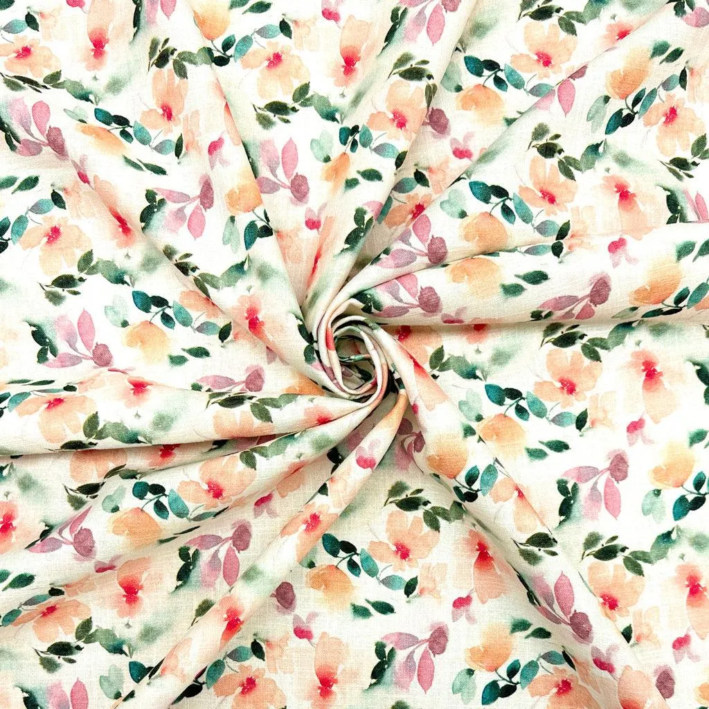 Pastel Flowers Linen Blend Fabric