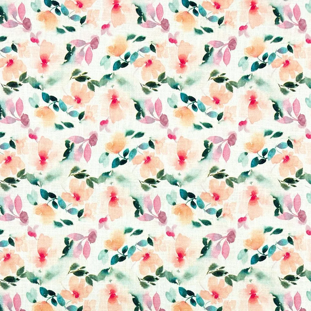 Pastel Flowers Linen Blend Fabric