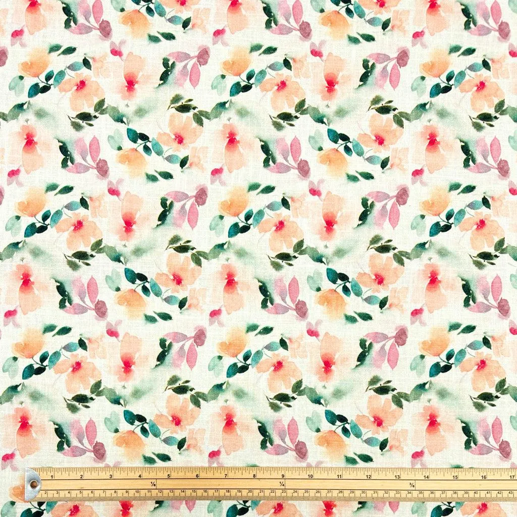 Pastel Flowers Linen Blend Fabric