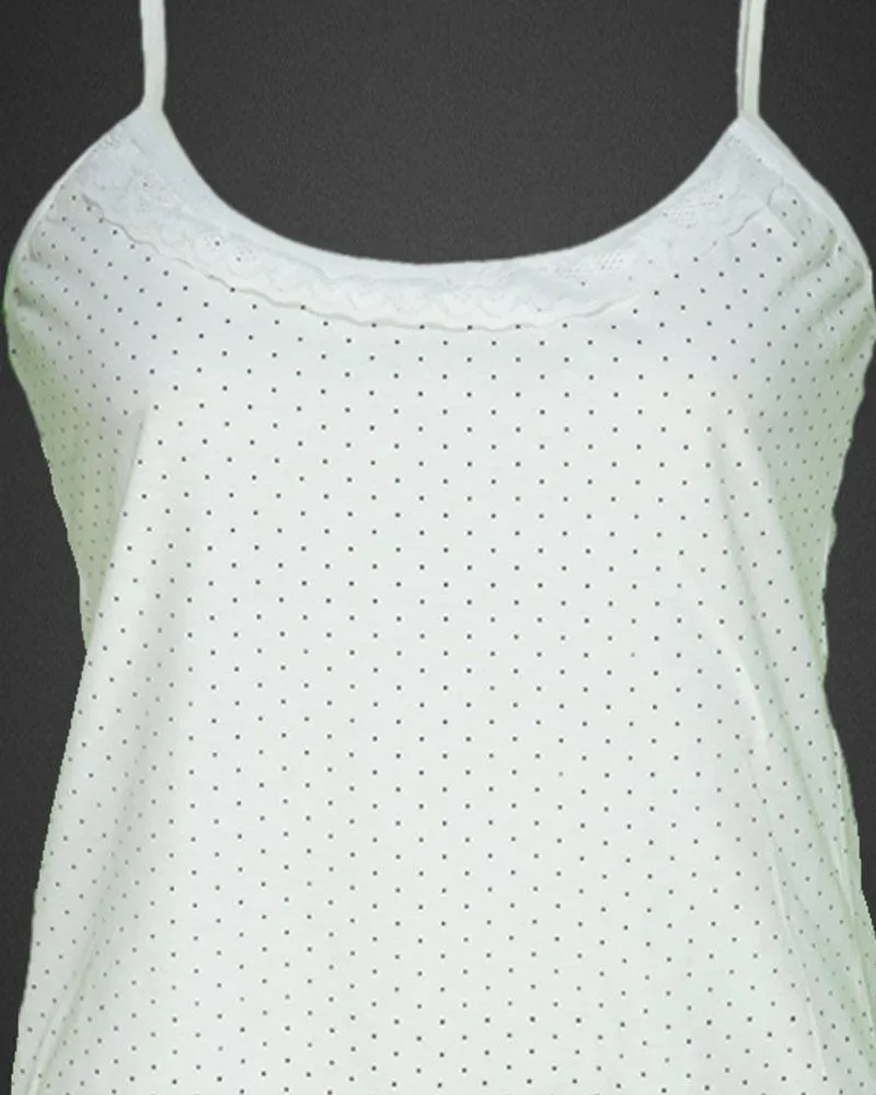 Polka Dotted Cotton Camisole With Neck Lace For Women - Color White - MA-8