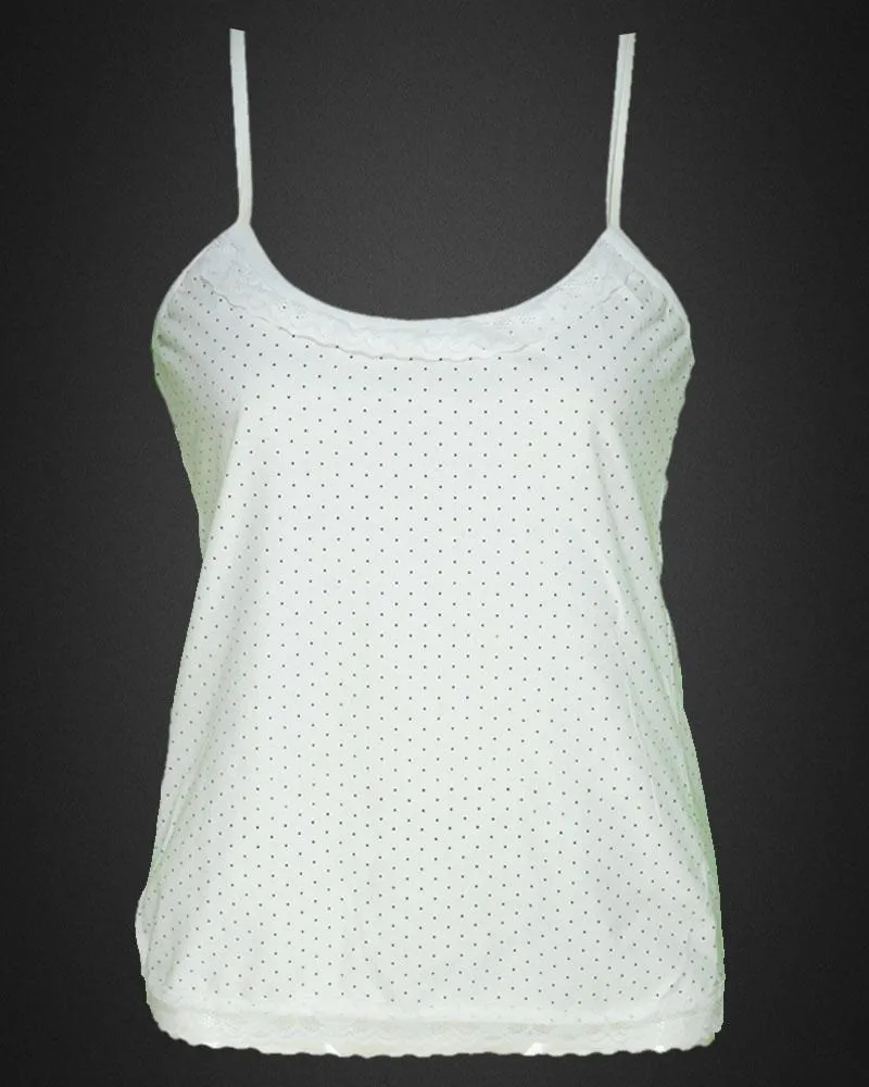 Polka Dotted Cotton Camisole With Neck Lace For Women - Color White - MA-8