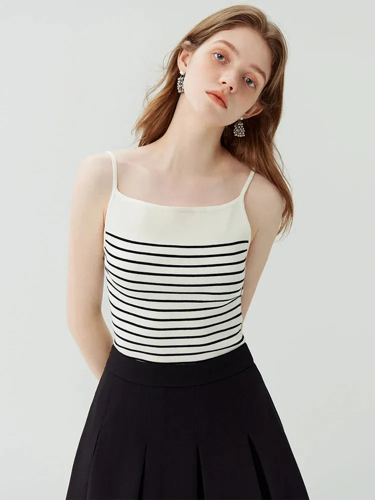 Retro Style Striped Camisole Women Autumn Sleeveless Knitted Top Tank Top