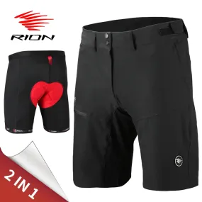 RION Cycling Shorts Men Detachable Padded Undershorts MTB Mountain Bike Wear Pockets Quick Dry Breathable Men's Tights 2 In 1