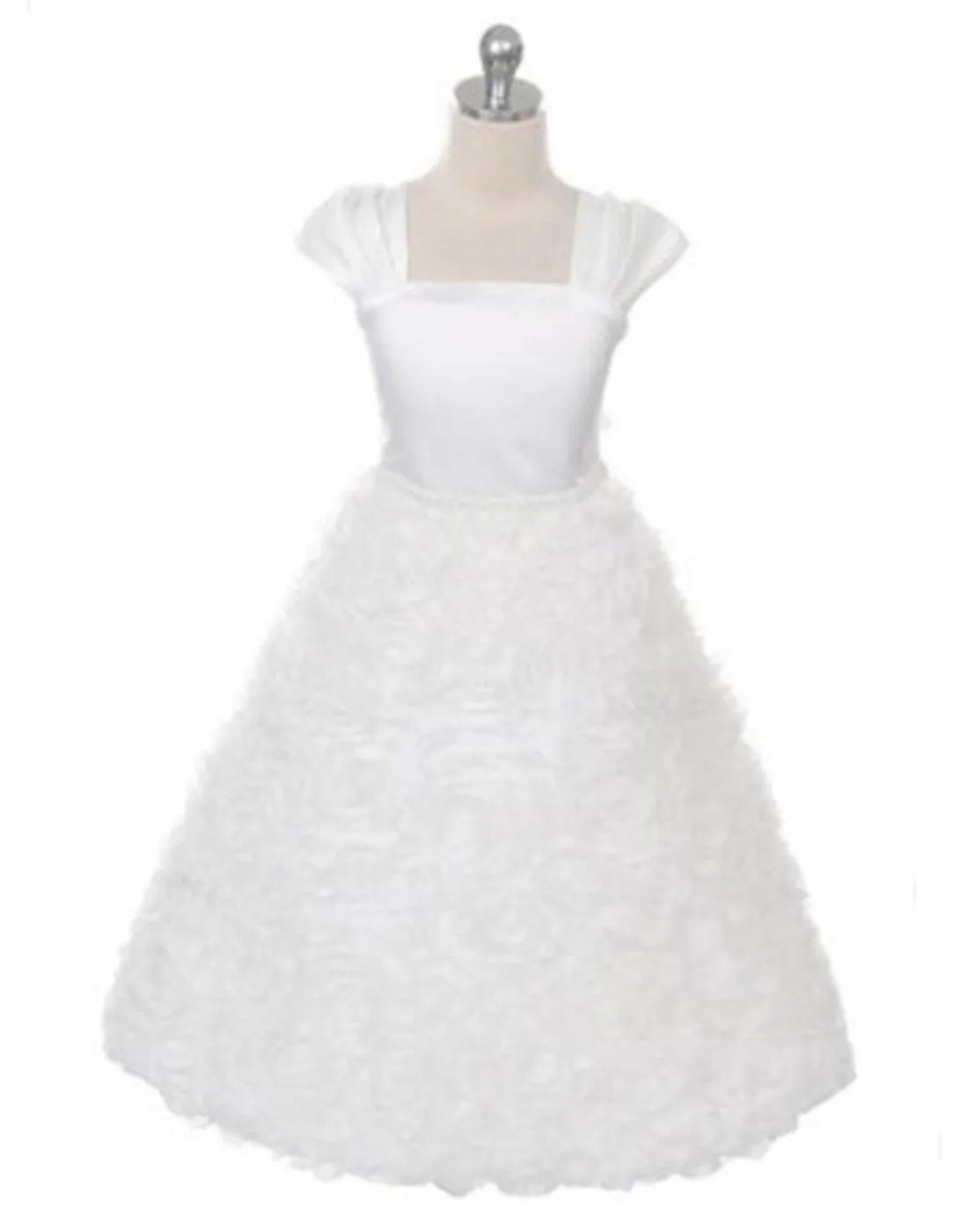 Satin Bodice and Ruffled Rosette Skirt with Beaded Belt - Ivory