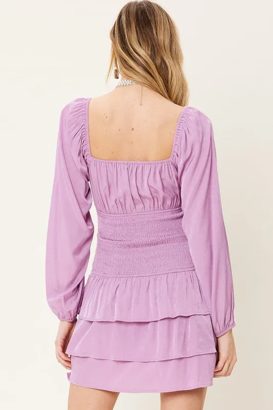 Smoky Grape Front Knot Detailed Ruffled Mini Dress