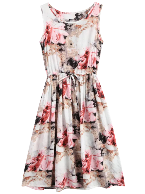 TastyHottie - Pretty Midi Sleeveless Drawstring Floral Dress