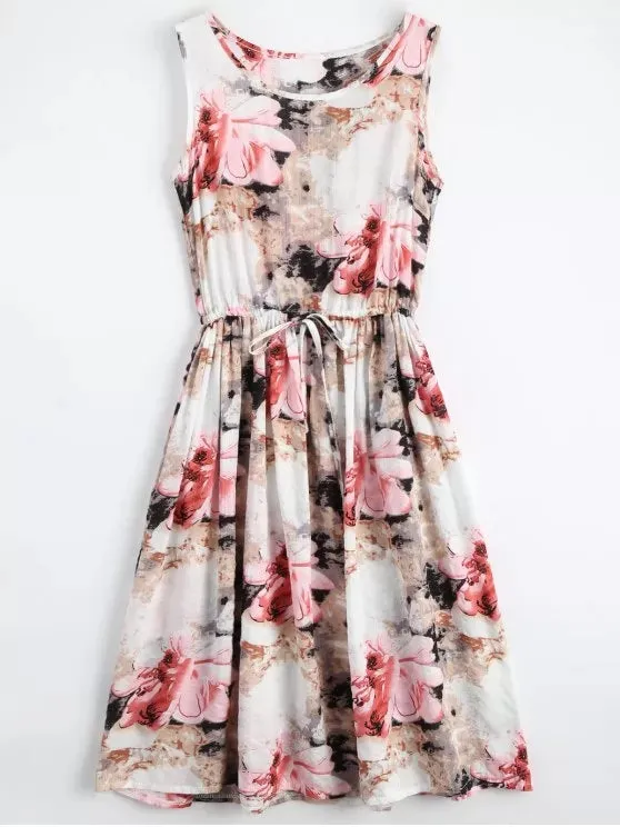 TastyHottie - Pretty Midi Sleeveless Drawstring Floral Dress