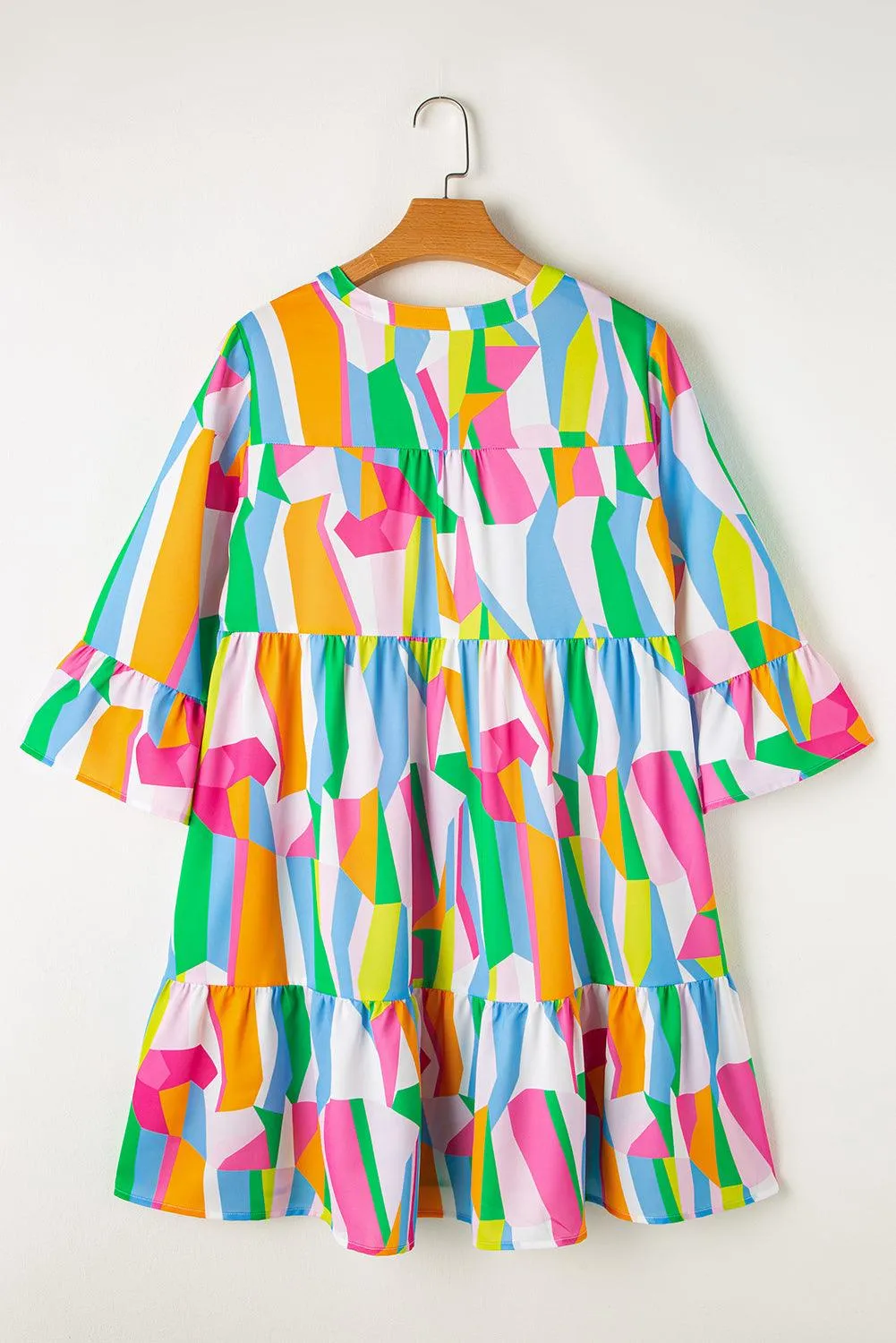 Whitney Green Multicolor Abstract Ruffled Dress