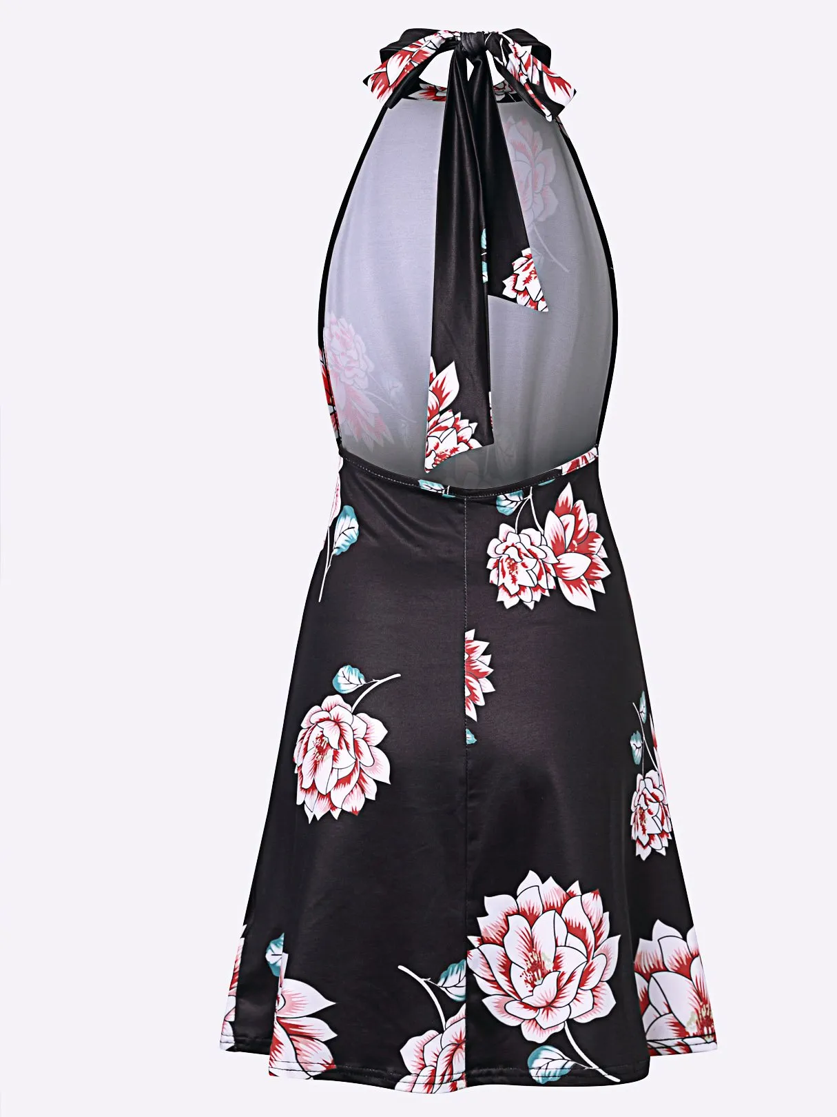 Wholesale Halter Floral Print Backless Sleeveless Black Dresses